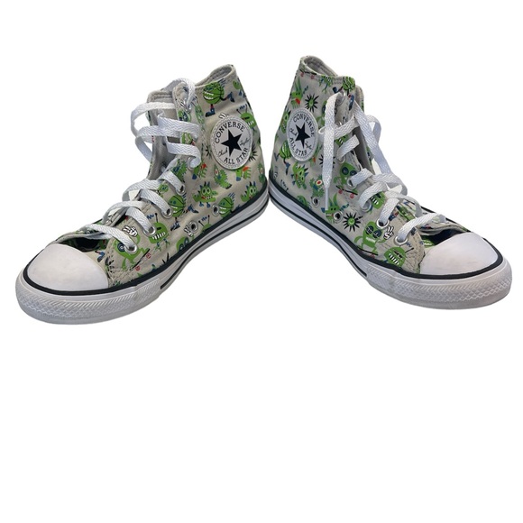 Gray Converse High-Tops With Green Monsters - Size 2 - Picture 4 of 7